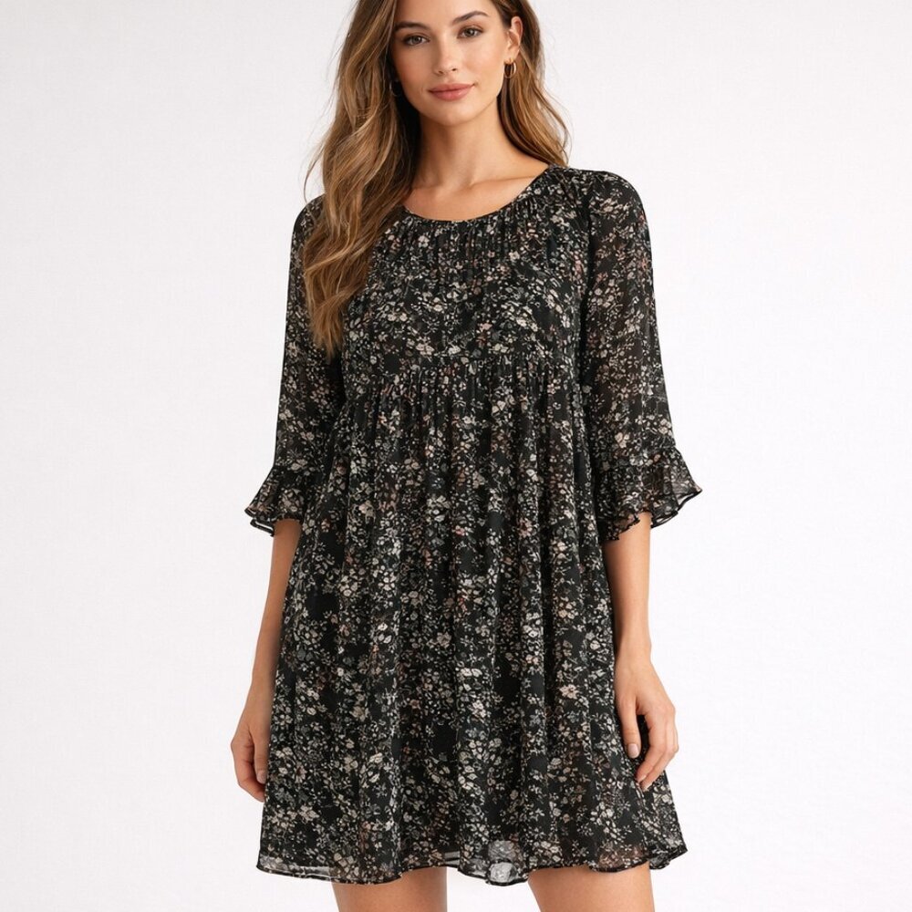 Reitmans Floral Pintuck Short Sleeve Dress